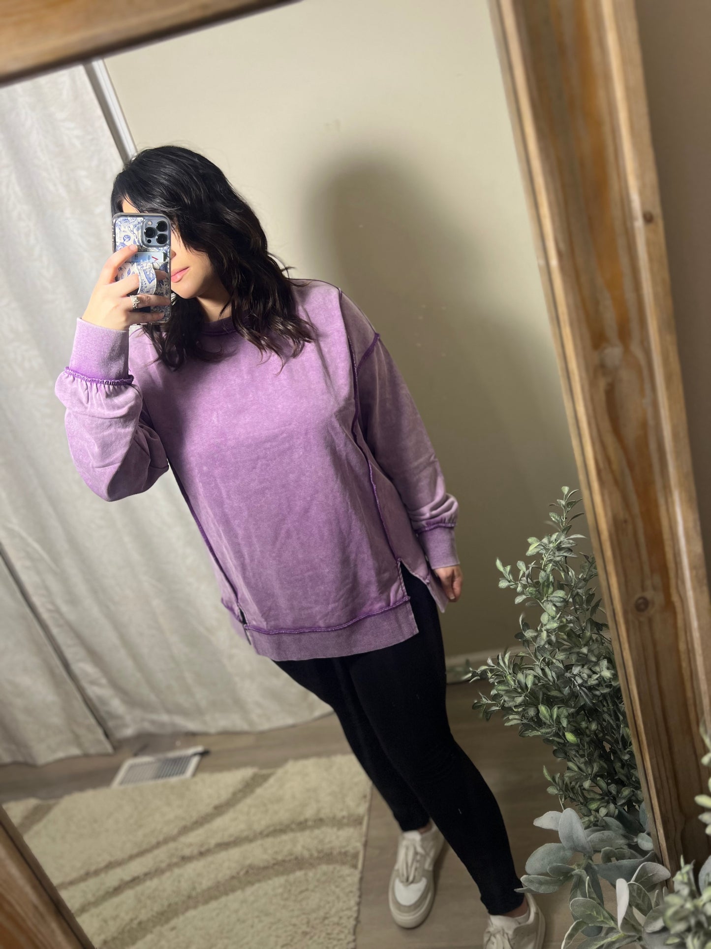 Purple Mineral Wash Exposed Seam Top