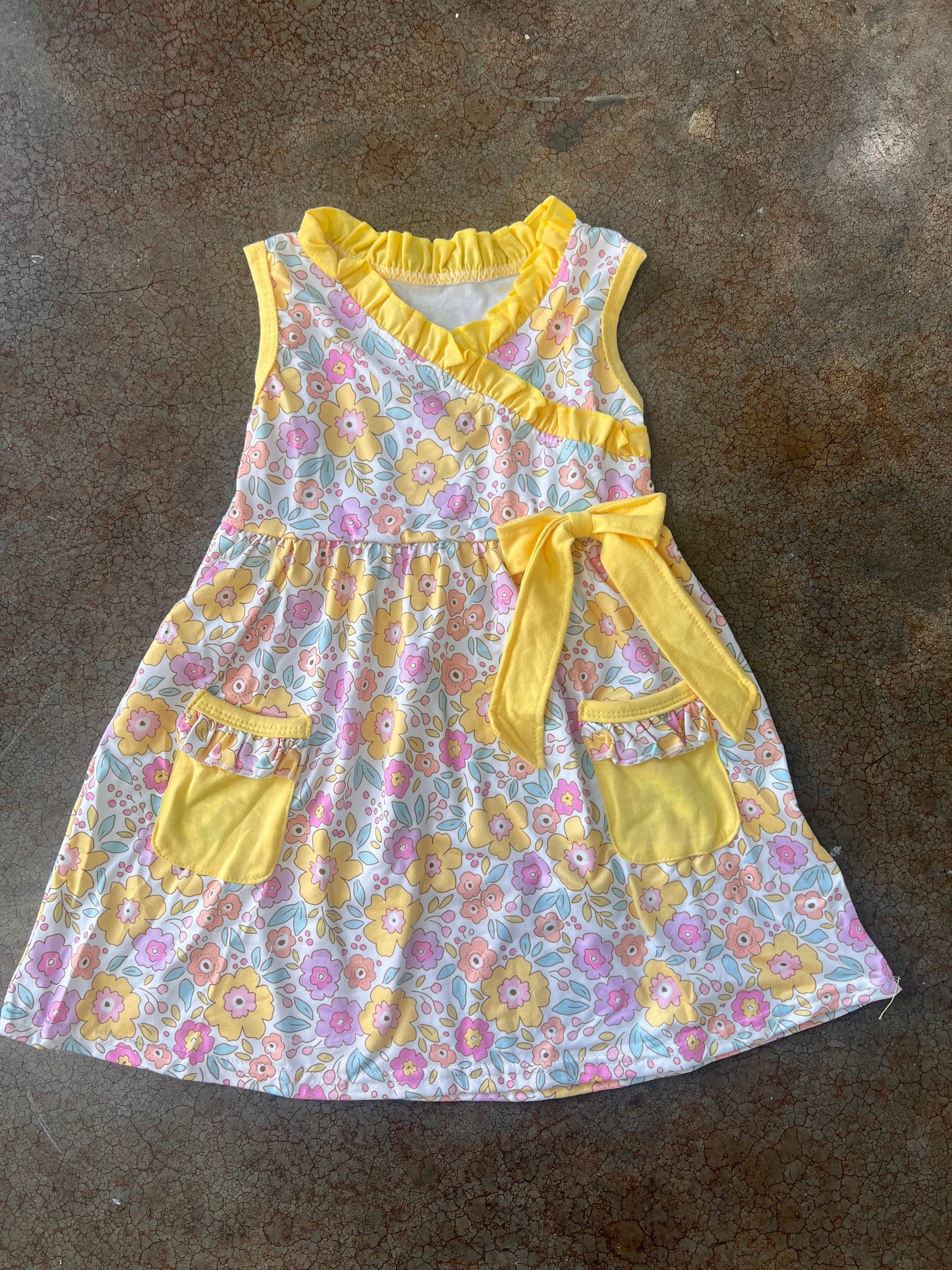 Yellow Floral Pocket Dress