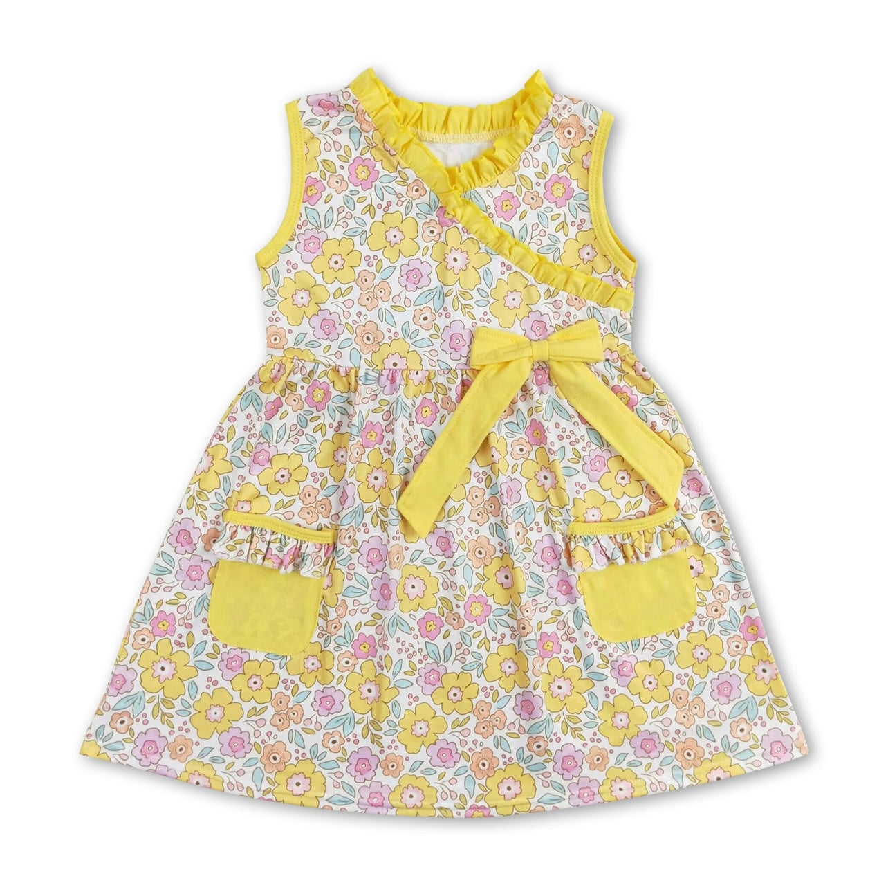 Yellow Floral Pocket Dress