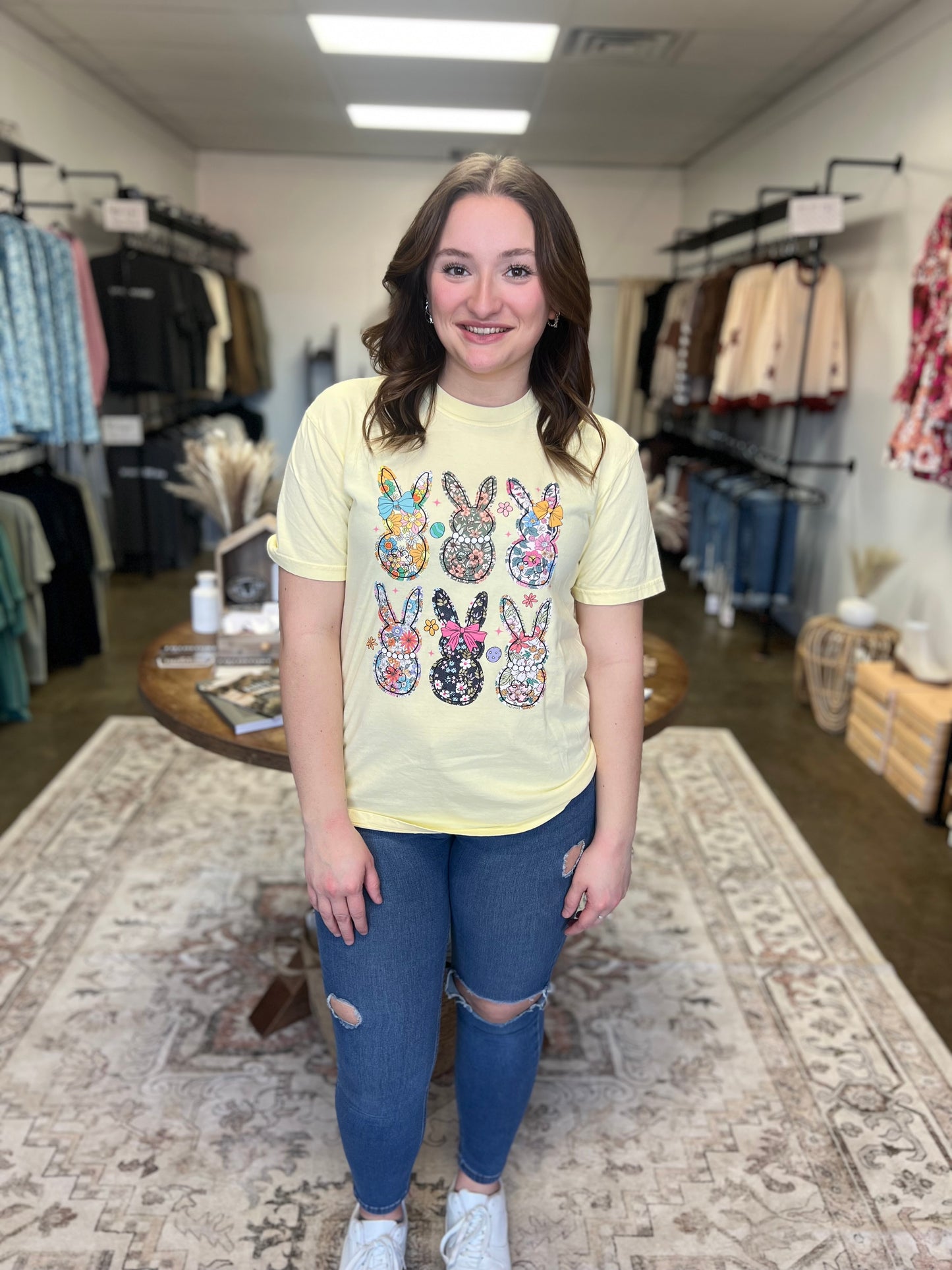 Vintage Bunny Blooms Graphic Tee in Yellow