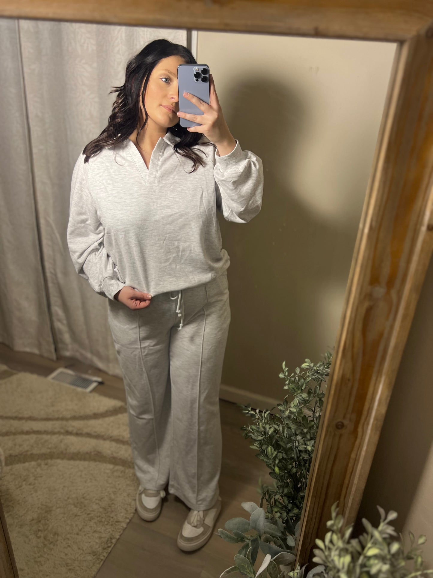 Light Grey V Neck Pullover Set
