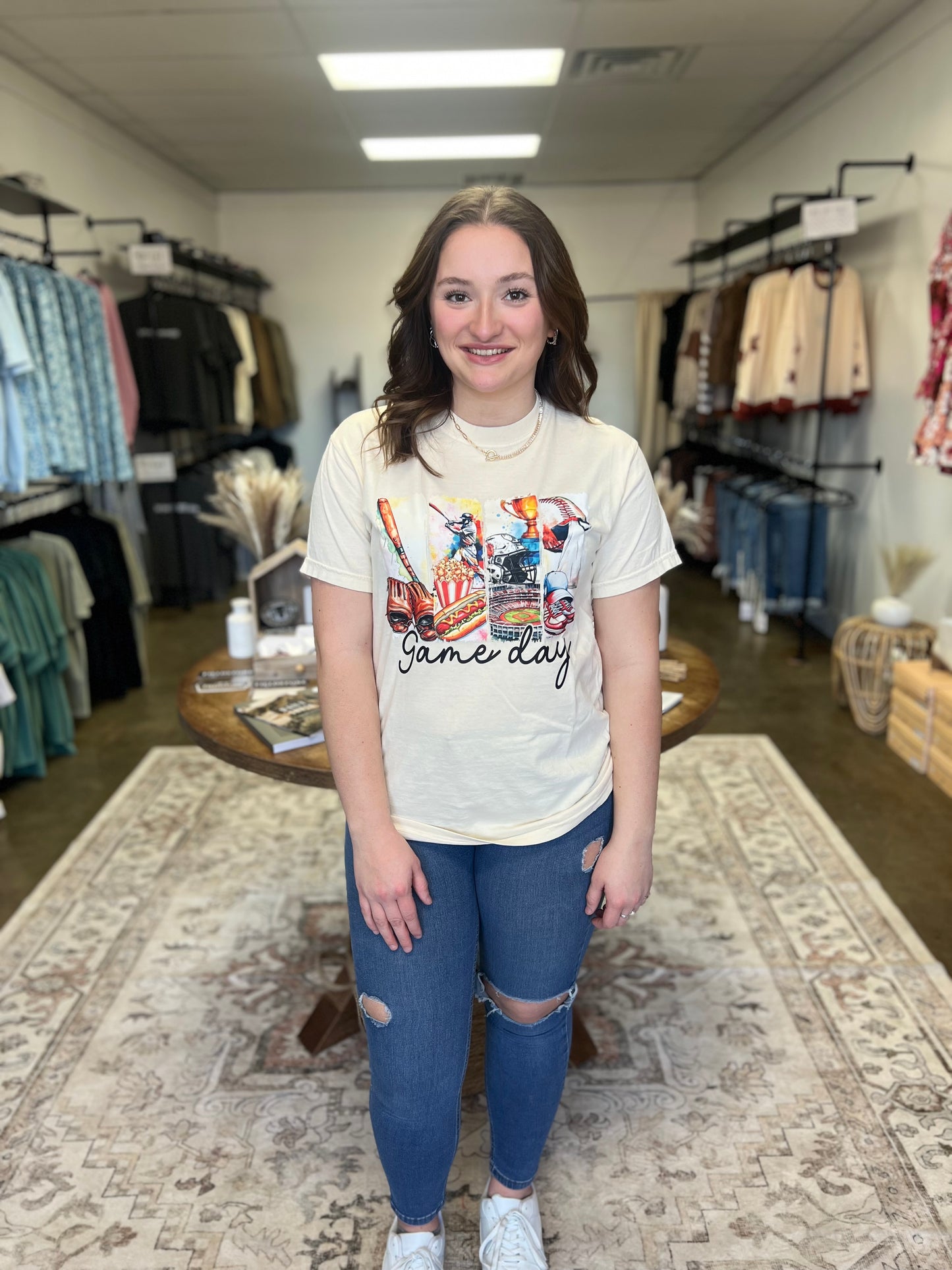 Retro Baseball Game Day Graphic Tee in Ivory