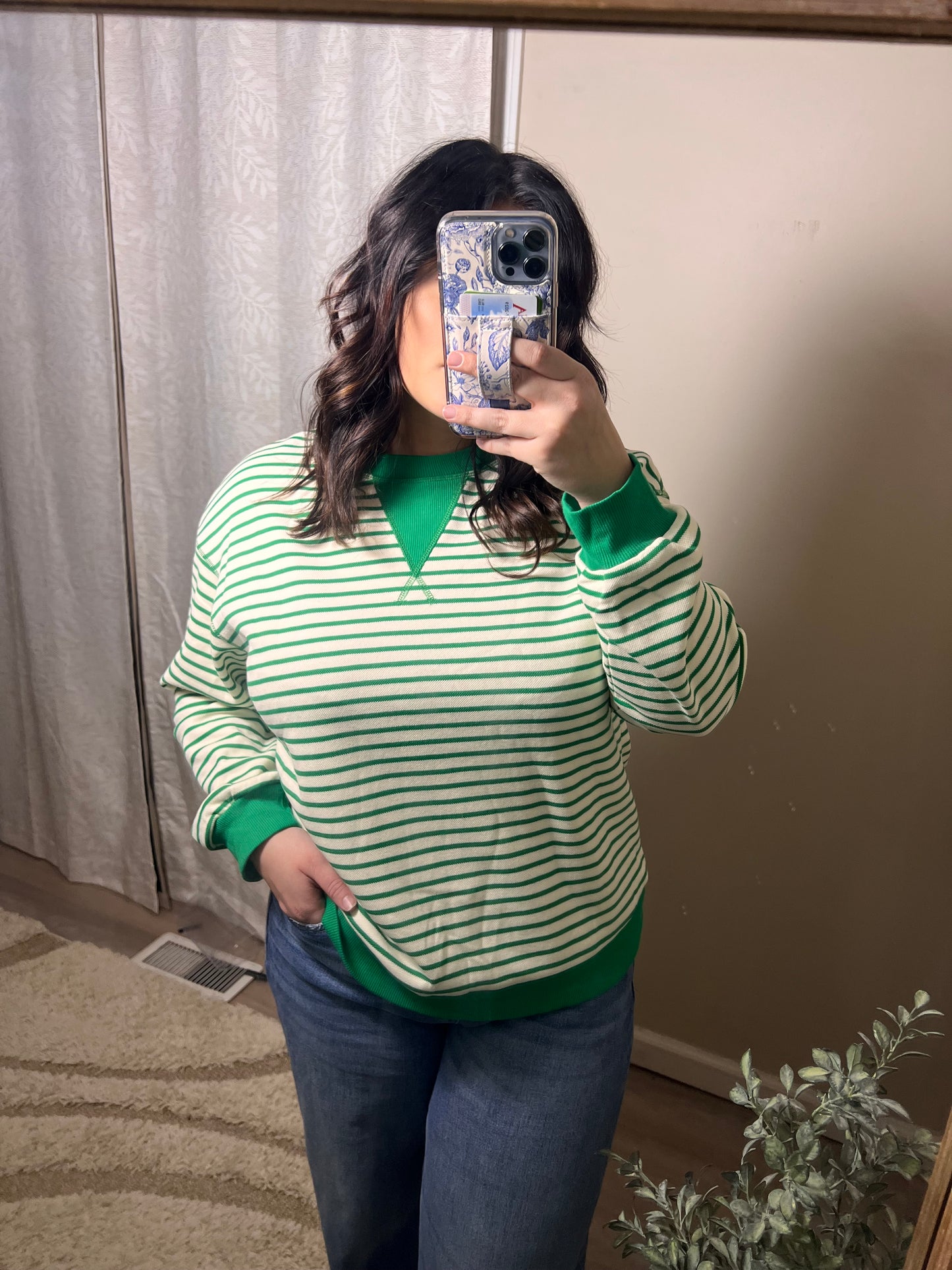 Green Stripe Exposed Seam Top