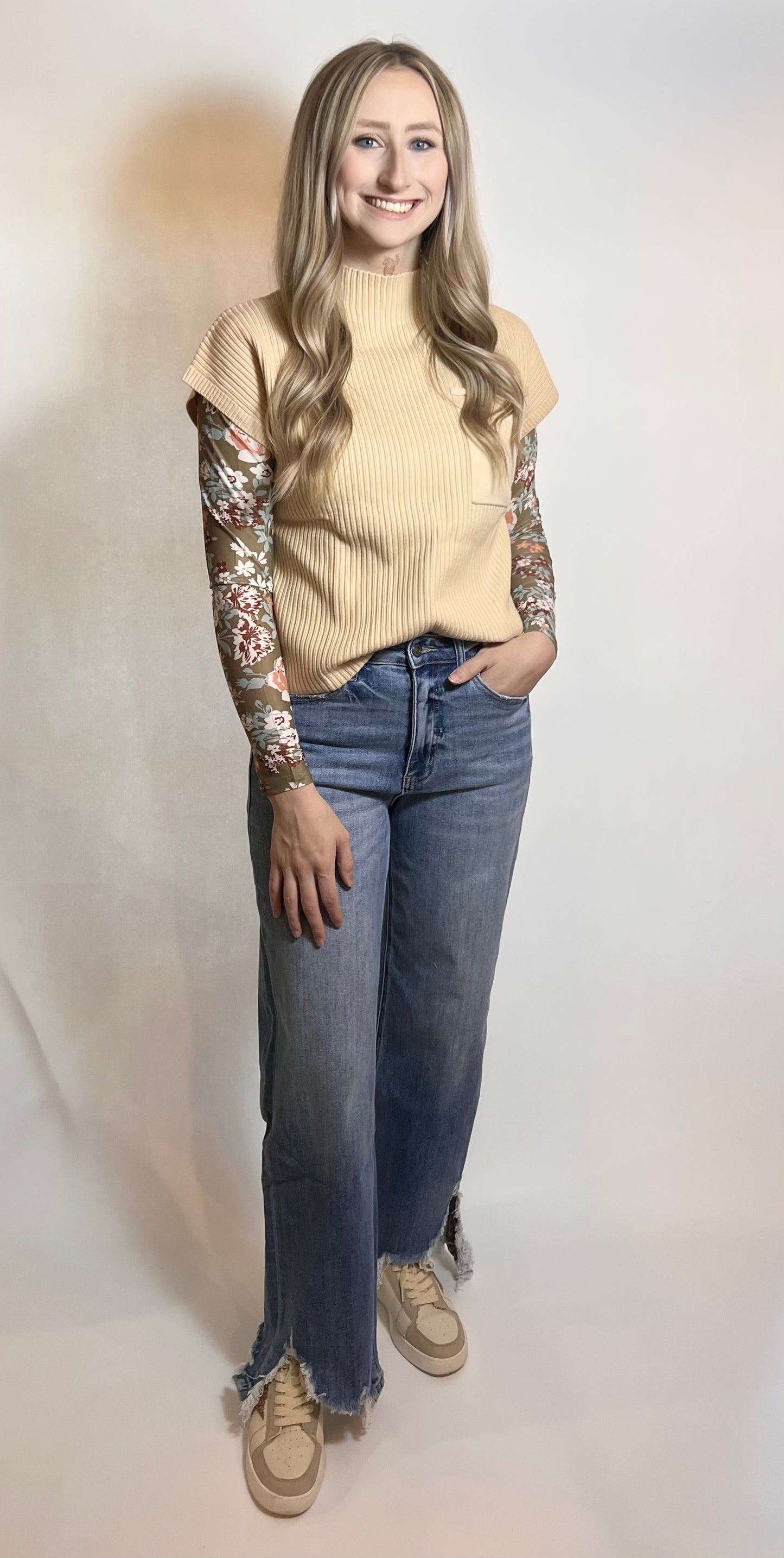 Green Floral Mesh Top