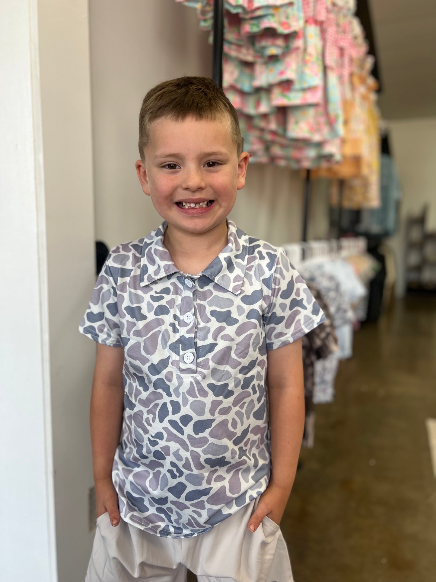 Gray Camo Boys Polo Shirt