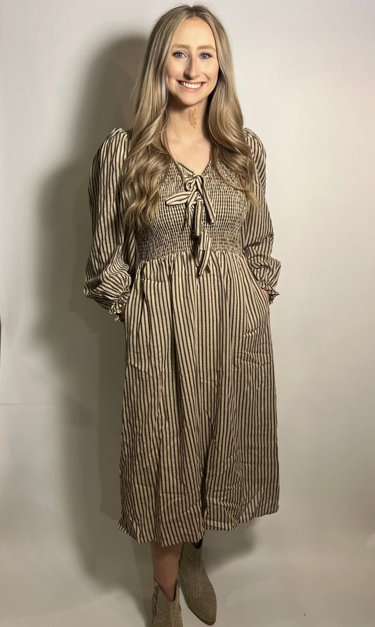 Marlowe Striped Midi Dress | Sandy Mocha