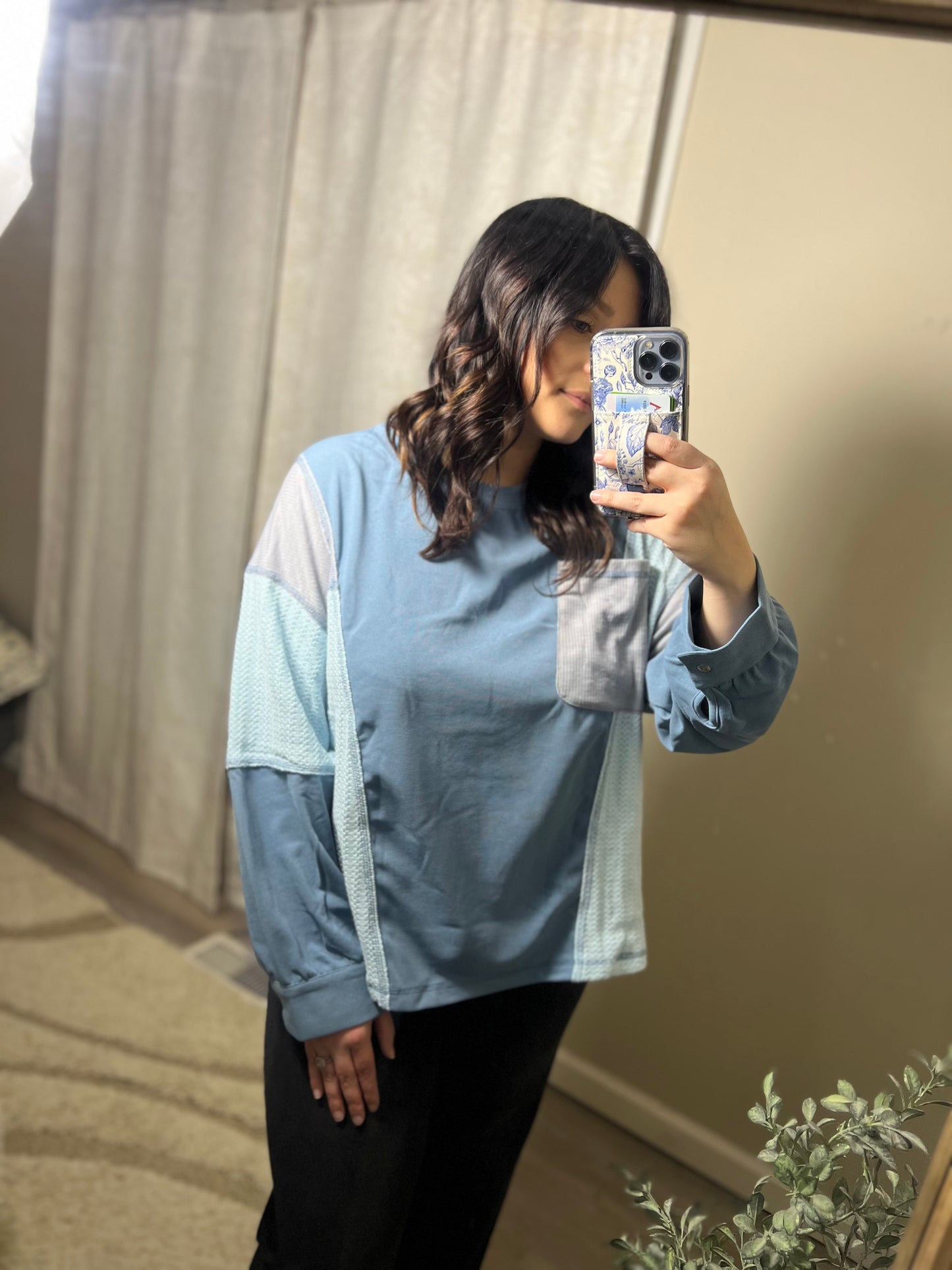 Blue Colorblock Patchwork Top