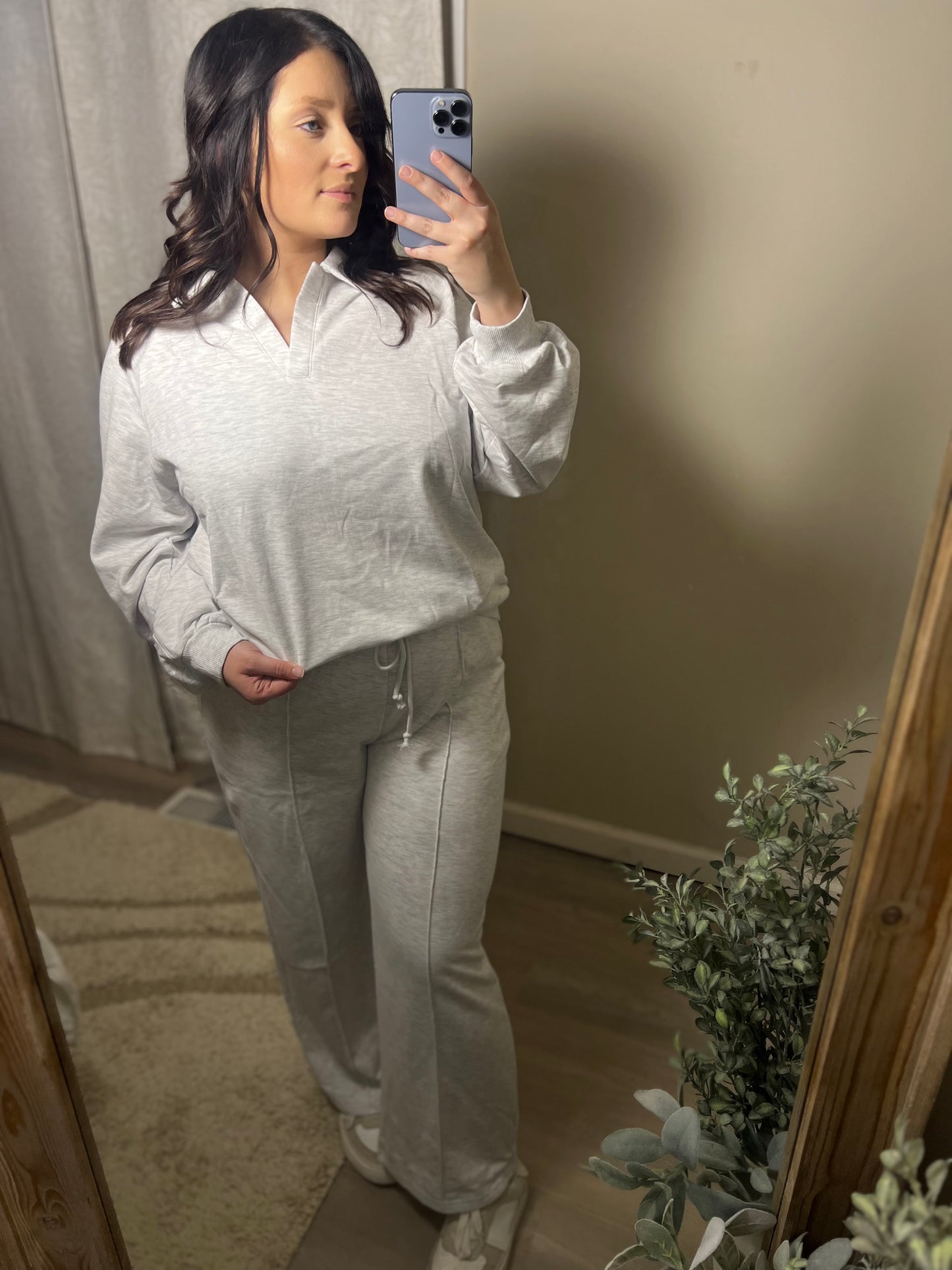 Light Grey V Neck Pullover Set