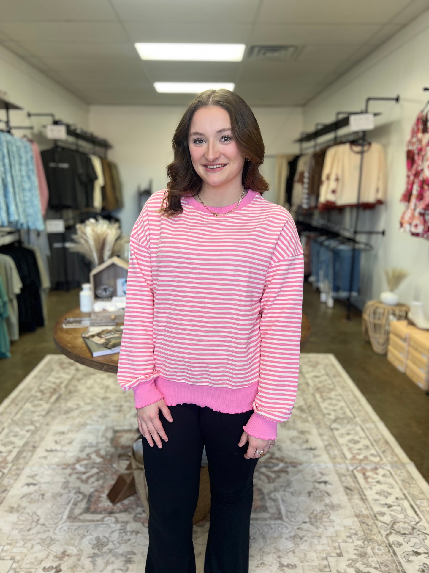 Pink Stripe Long Sleeve Top