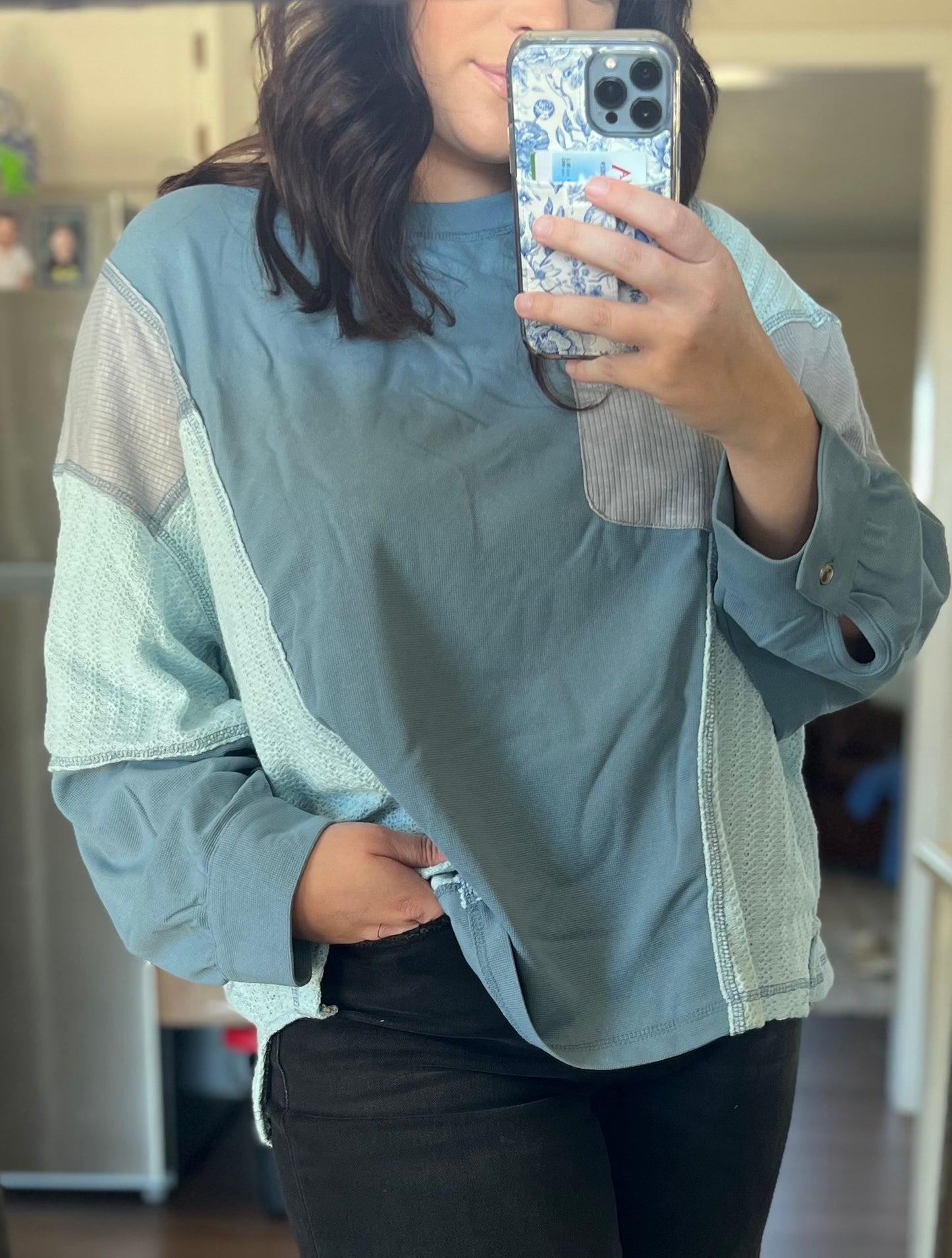 Blue Colorblock Patchwork Top