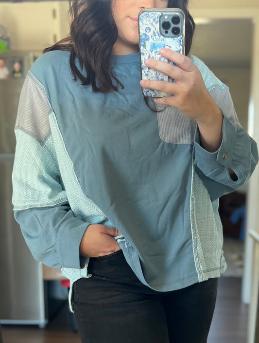 Blue Colorblock Patchwork Top