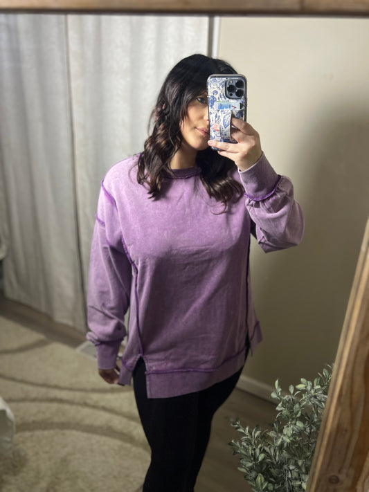 Purple Mineral Wash Exposed Seam Top