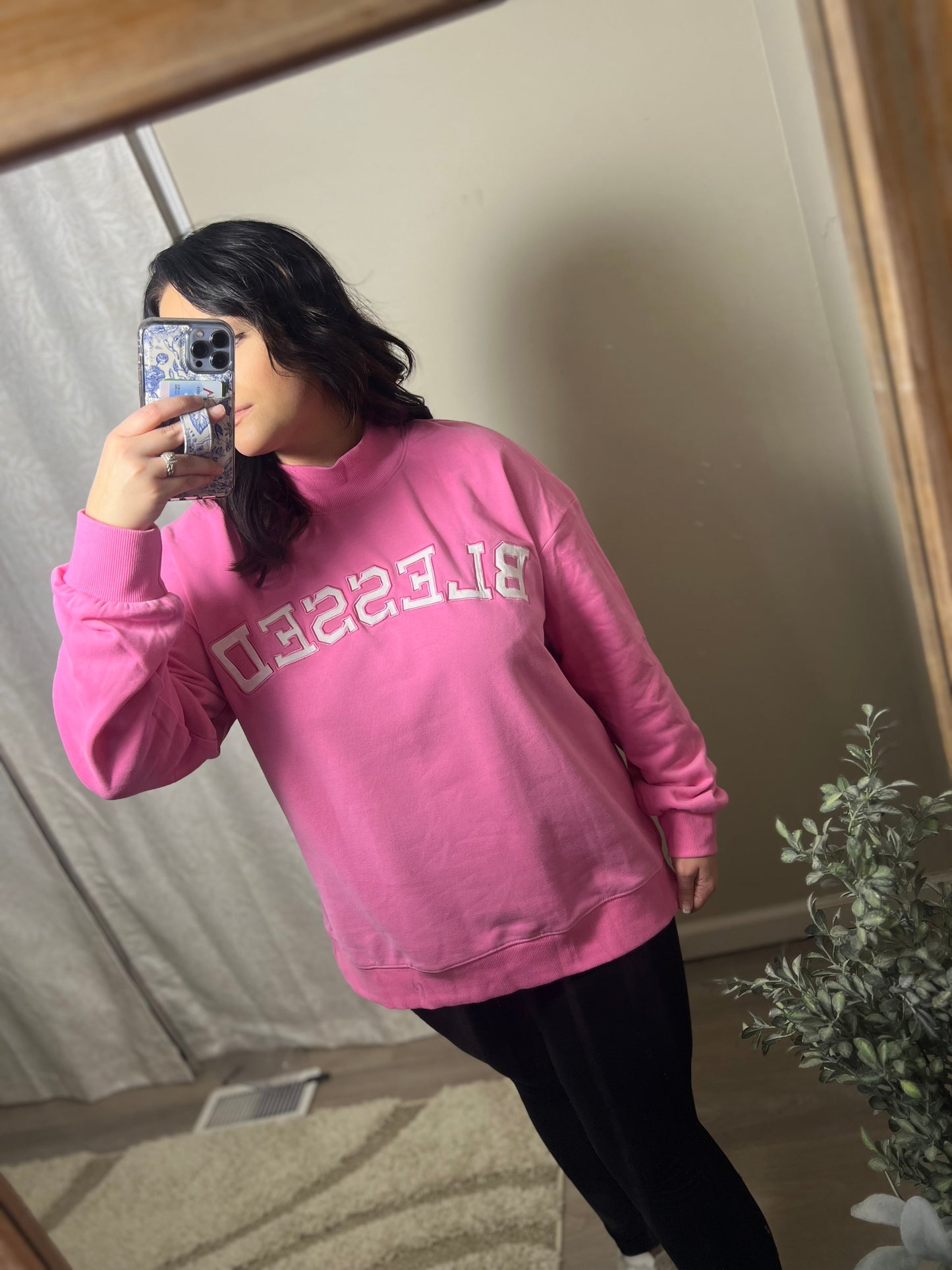 Blessed Mock Neck Sweatshirt (Pink)