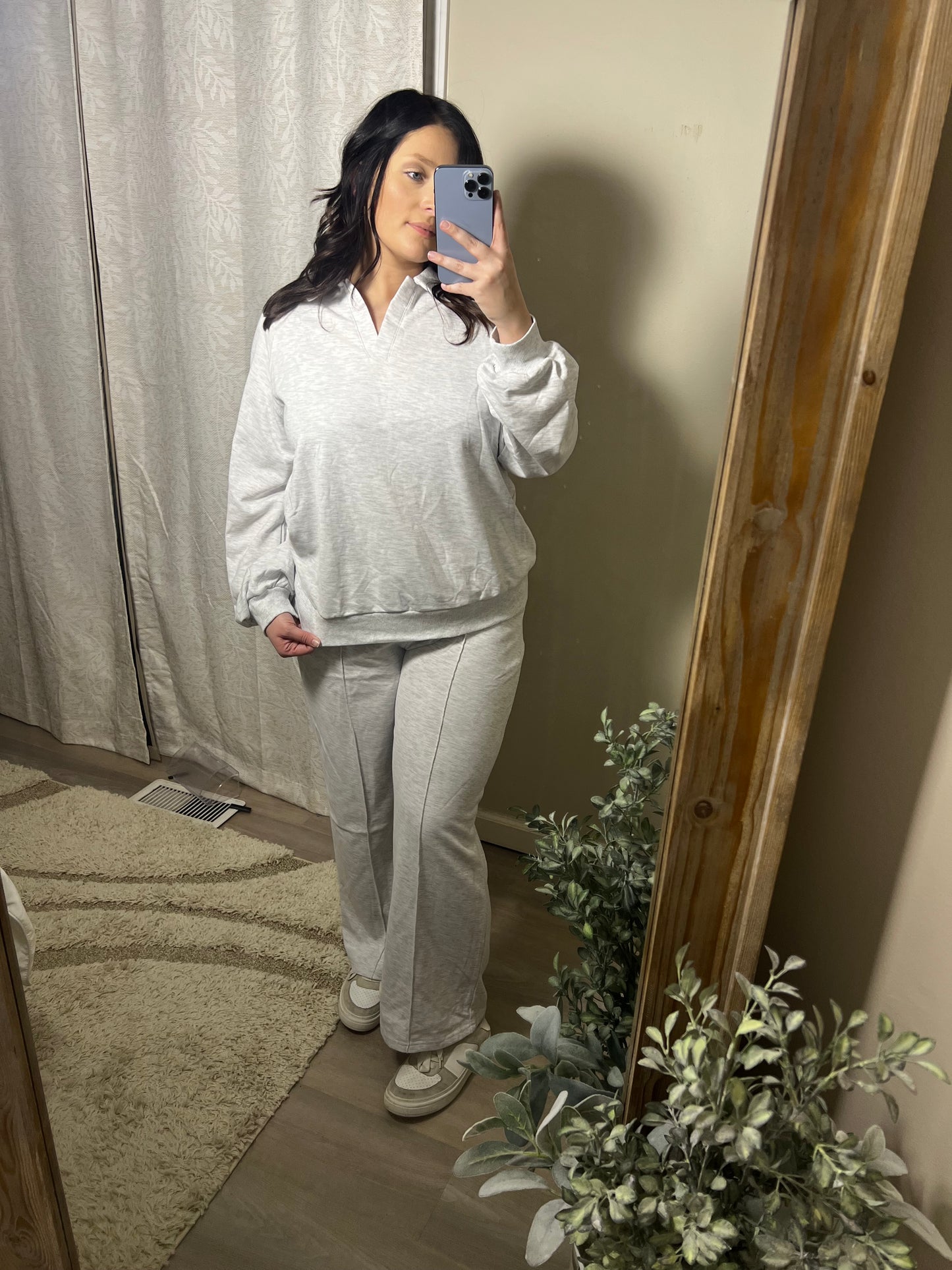 Light Grey V Neck Pullover Set