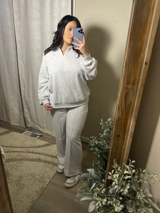 Light Grey V Neck Pullover Set