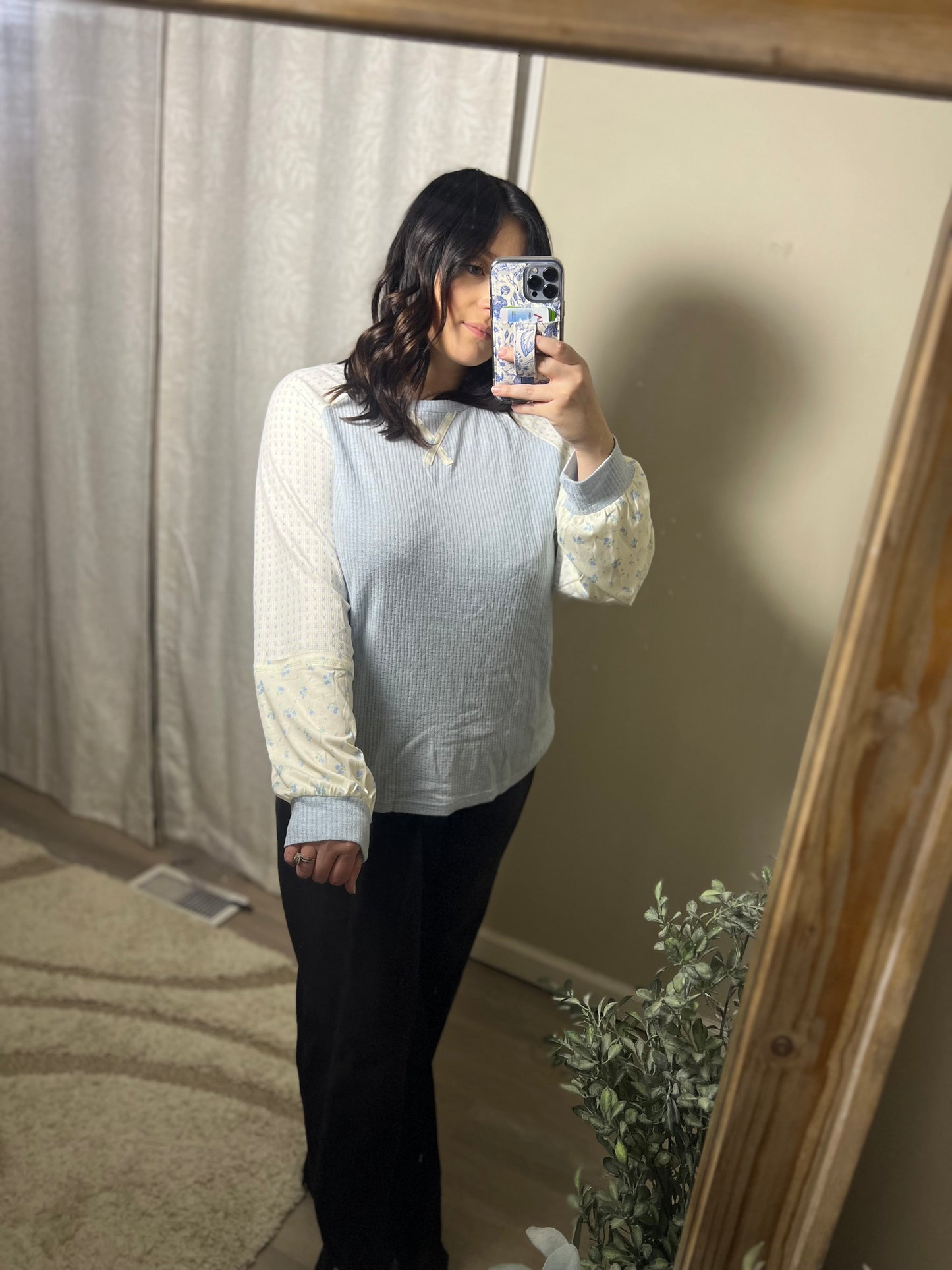 Beau Blue Colorblock Sleeve Top