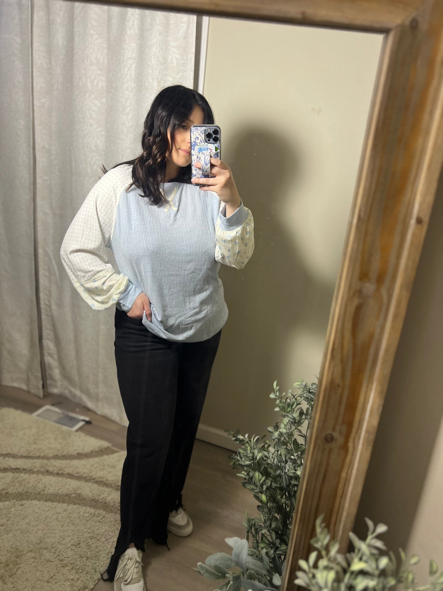 Beau Blue Colorblock Sleeve Top