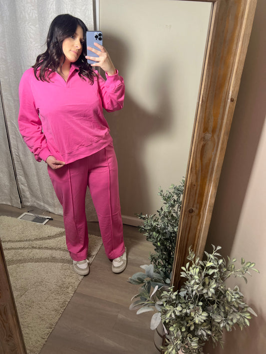 Pink V Neck Pullover Set