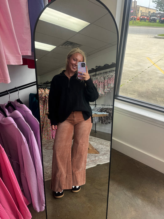 Vintage Rust Wide Leg Flared Corduroy Pants