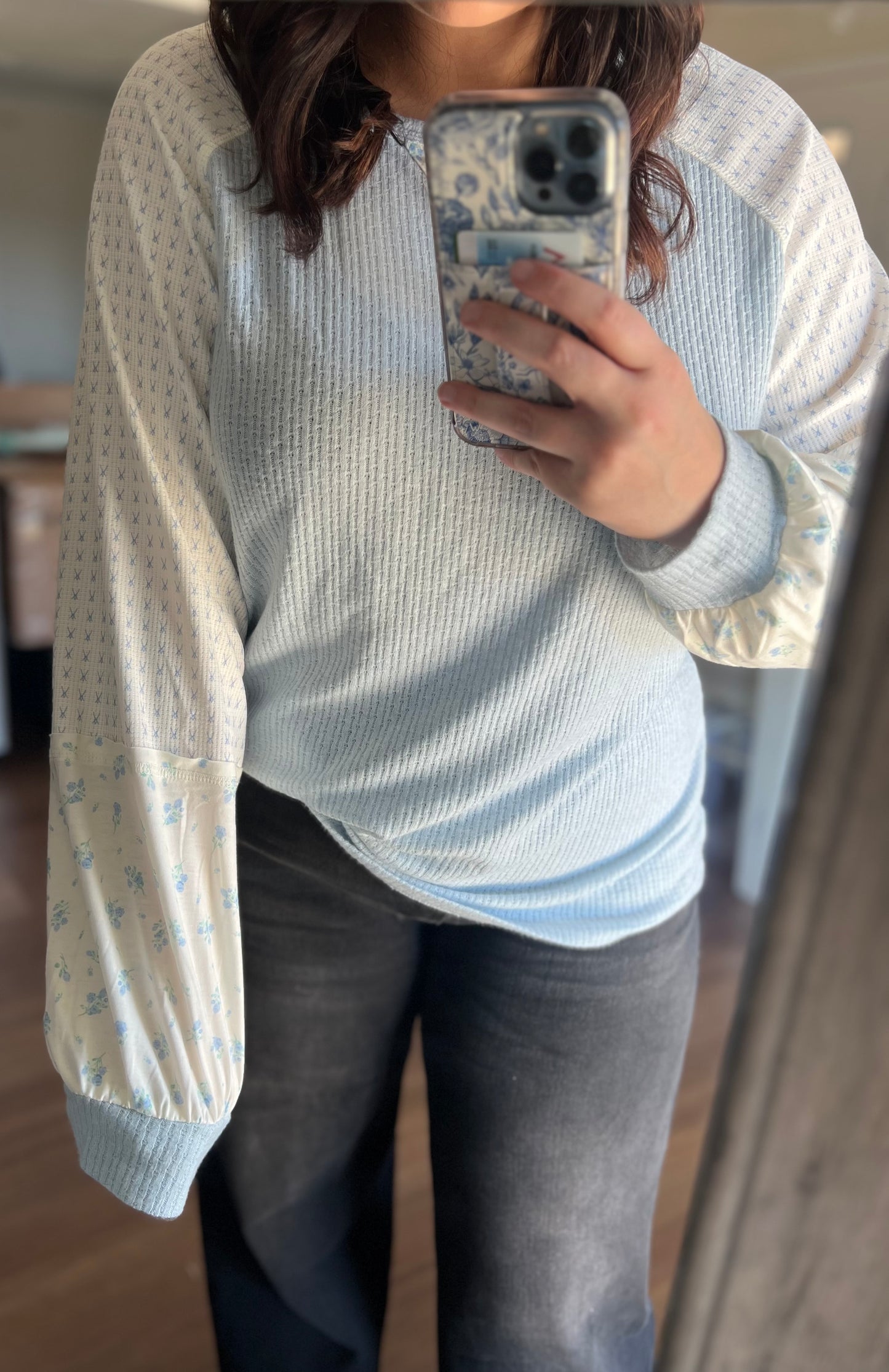 Beau Blue Colorblock Sleeve Top