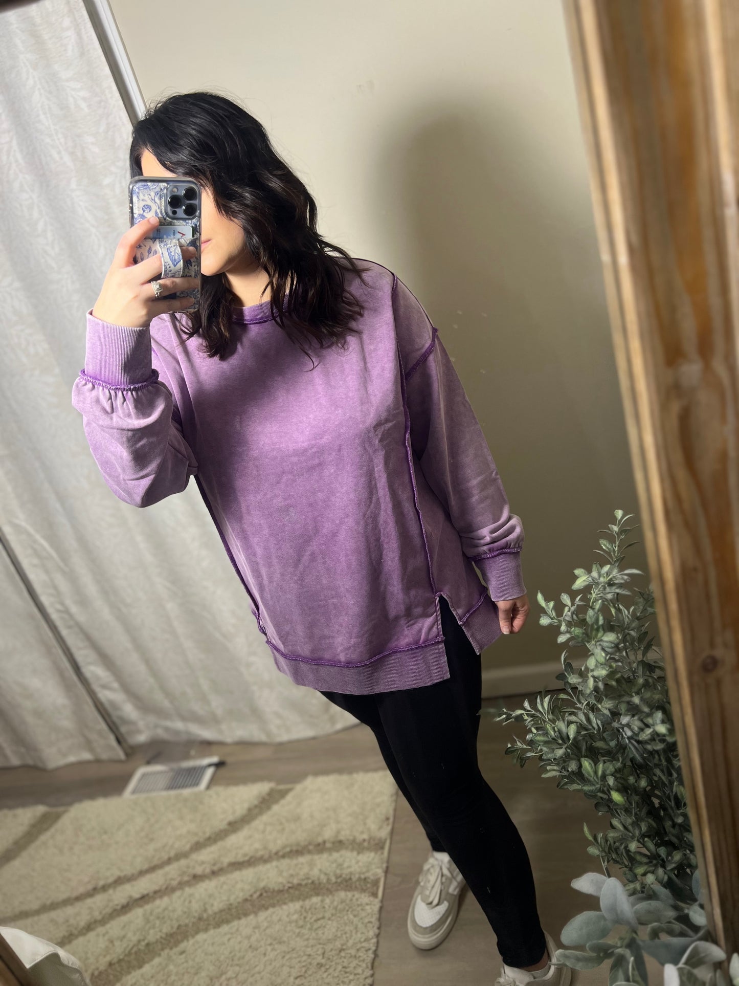 Purple Mineral Wash Exposed Seam Top