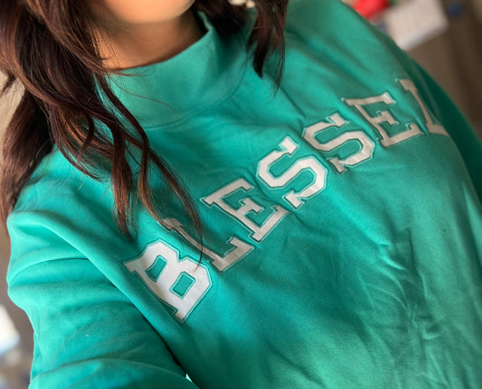 Blessed Mock Neck Sweatshirt (Sea Green)